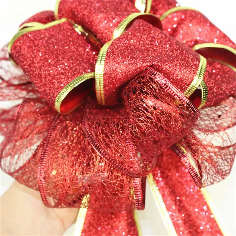 2 PC Large Christmas Bow Red and Gold Bow Bouquet Handcraft Decorations #2n27 (5)