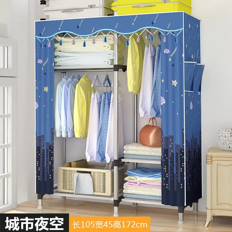 Шкаф стальной каркас простой бытовой ткани шкаф для хранения современный минималистичный экономичный Собранный подвесной гардероб, спальня - Цвет: style4