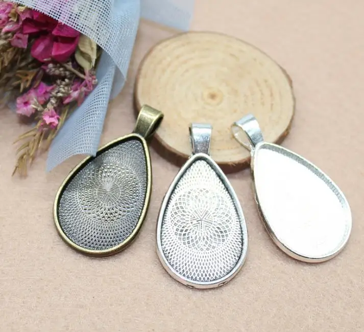 

20pcs/lot Teardrop Pendant Blank Settings Cabochons Bases Bezel Trays Fit 20x30mm Cabochon Cameo DIY Necklace Jewelry Making