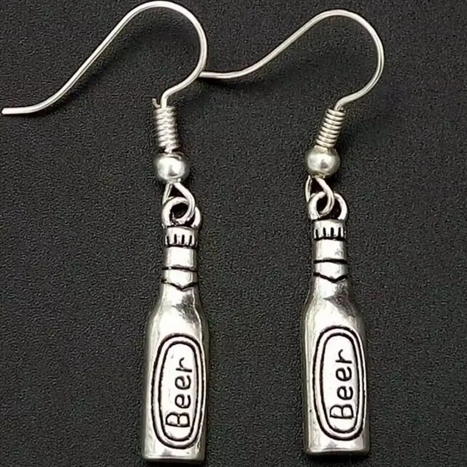 10Pair/lot Ancient Silver Tasty Beer Charm Pendant Dangle Earring For Women With Gift Box DIY