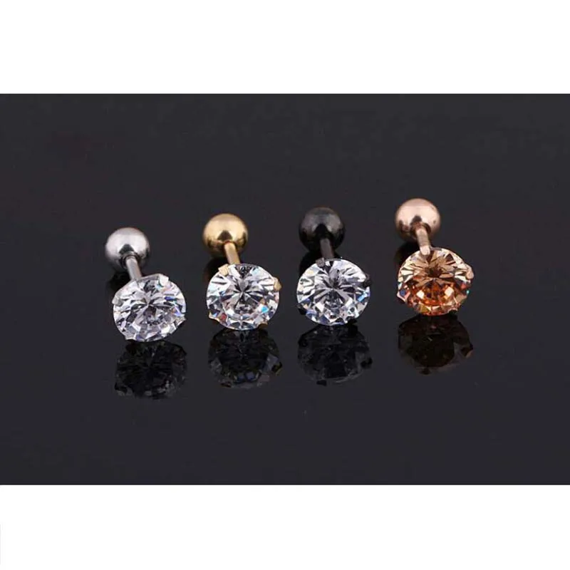 Medical titanium steel zircon earrings Size 3/4/5/6mm Star Crystal Cartilage Earring ear Piercing DIY Top Body Jewelry Women