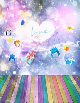 

TR Romantic Newborn Photograpghy Backdrop Glitter Background Colorful Wood Floor with Birthday Gifts Boxes Backgroud Child