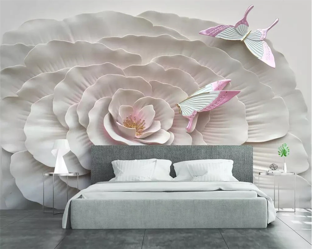 

Beibehang Custom wallpaper 3D embossed floral butterfly TV background walls 3d living room bedroom home decoration 3d wallpaper