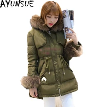 Ayunsue Искусственный мех с капюшоном зимняя куртка-пуховик для Для женщин сплошной толстый тонкий пальто женские теплые casacos модные длинные Abrigo Mujer st109