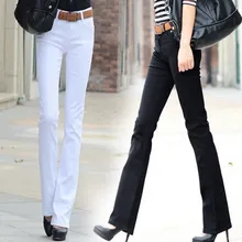 Весна-осень, женские обтягивающие длинные джинсовые штаны с расклешенным низом, 8 ярких цветов, черный, красный, модные Стрейчевые расклешенные джинсы для женщин