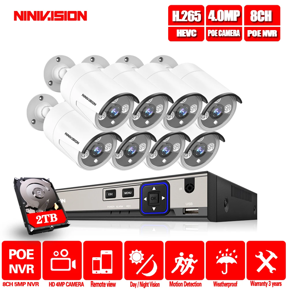 HD 8CH 5MP POE Система безопасности камеры комплект H.265 4.0MP IP камера наружная