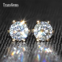 Transgems 1 БКМ SOLID 14 К желтое золото Муассанит серьгу Лаборатория Grown Алмаз Красивые ювелирные изделия для Для женщин