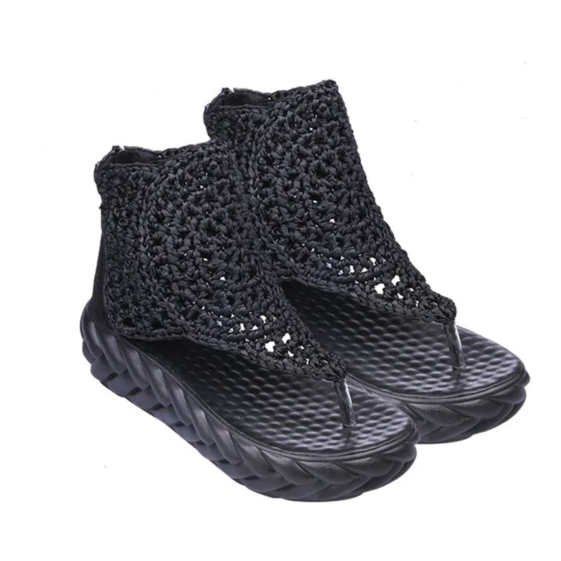 لين الملك خمر النساء صنادل طراز جلاديتور أزياء متماسكة عالية أعلى أحذية منصة مكافحة زلة الصيف أسافين أحذية Sandalias Femeninas