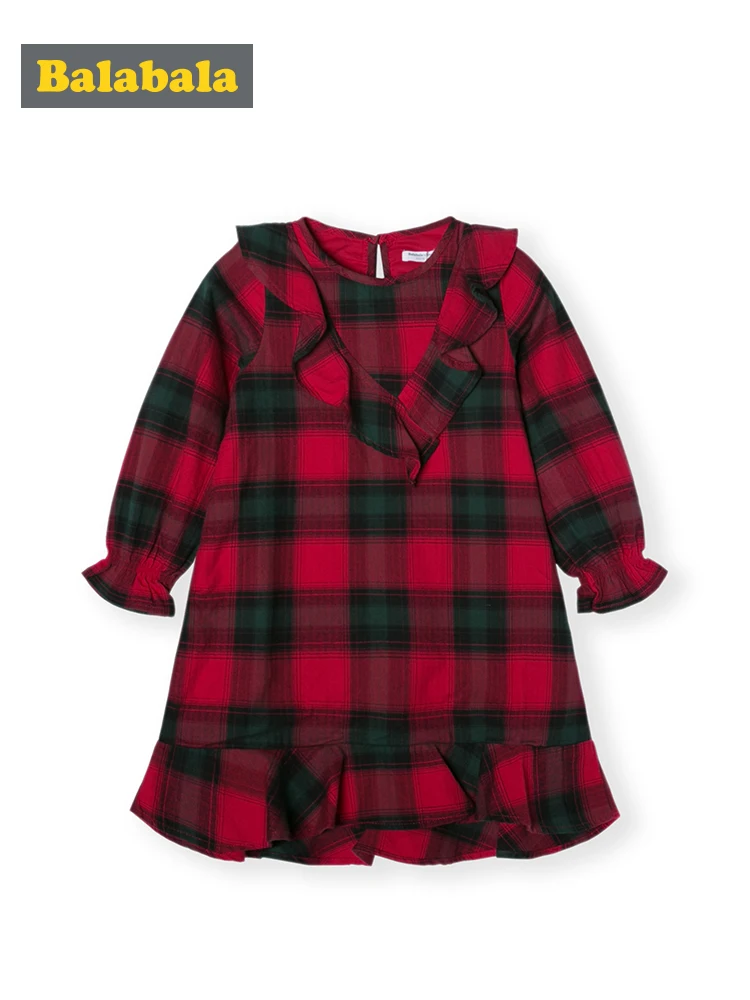 

Balabala Children clothing girls dress spring 2019 new children's cotton plaid dresses child baby dress