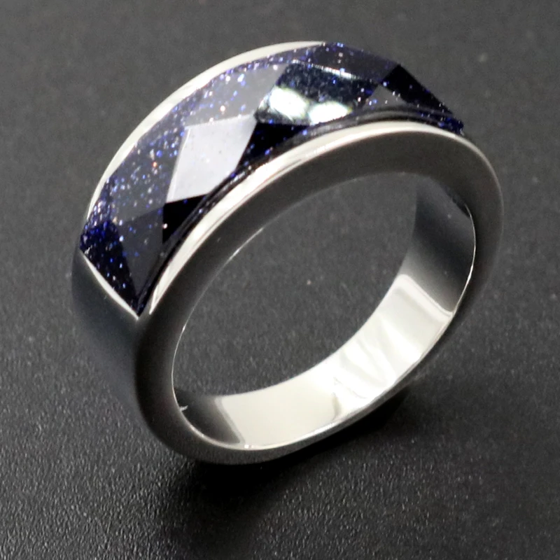 

Fashion High Quality Jewelry Stainless steel Unique Blue Gravel Rings for Women And Men Silver Gold Color Starry Sky Stone Rings