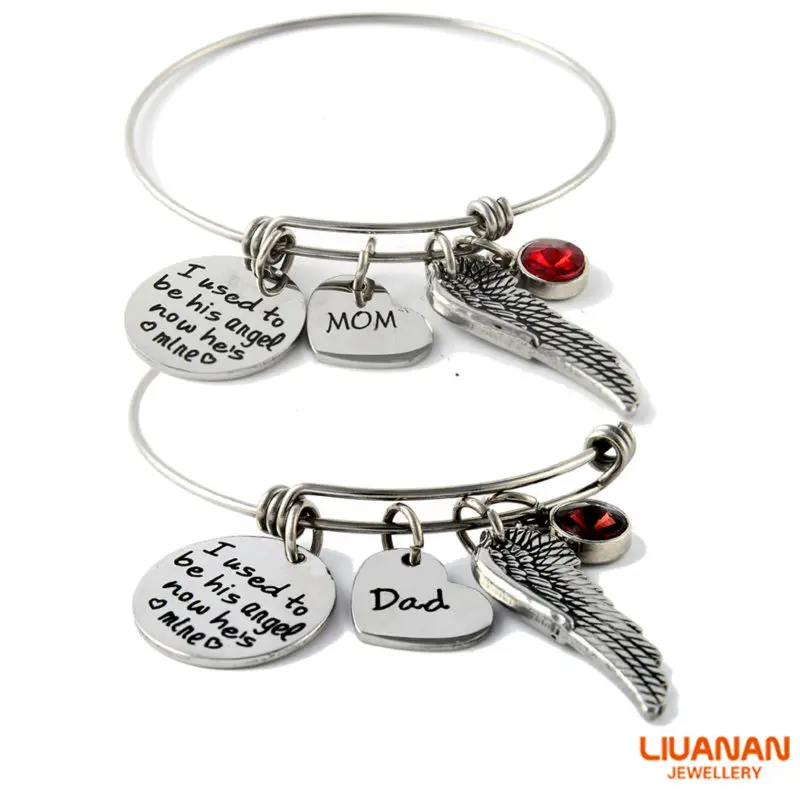 

Liuanan Vintage Charm Wire Bracelet with Birthstone Gem Stainless Steel Cuff Bangle Gift for Dad Mom