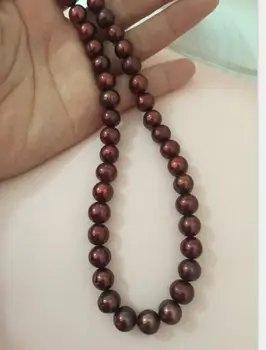 

elegant 10-12mm south sea baroque wine red pearl necklace 18inch 925silver