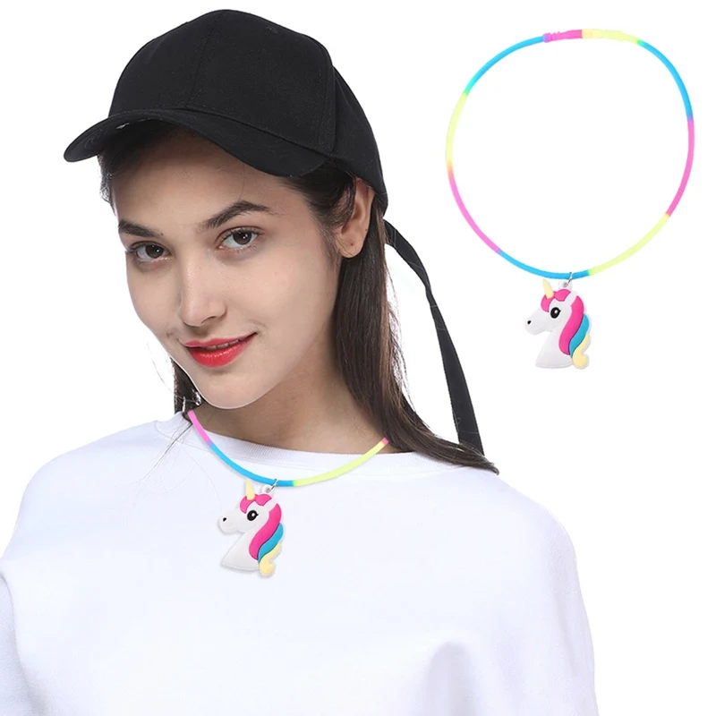 Rainbow Unicorn Pendant Rubber Necklaces Accessories -Unicorn Fashion