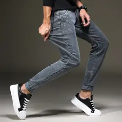 2019 серые джинсы, мужские брюки стрейч джинсовые облегающие скини молодых байкерские уличная Мужская ковбойские брюки корейский Для мужчин