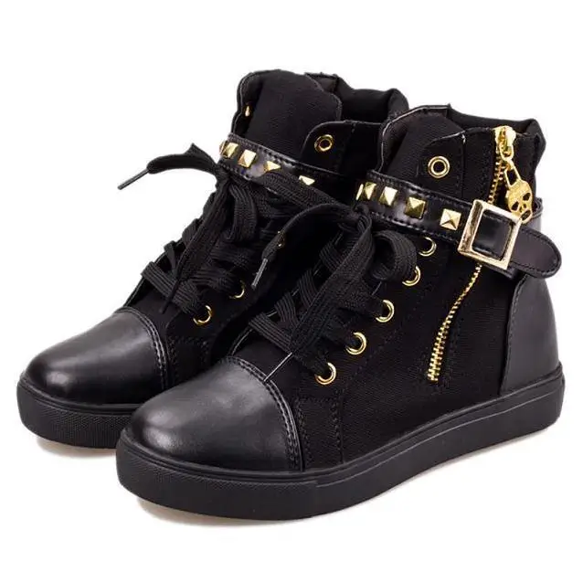 

Brand women's shoes increased canvas shoes zipper rivet color belt buckle high to help casual sports women's shoes