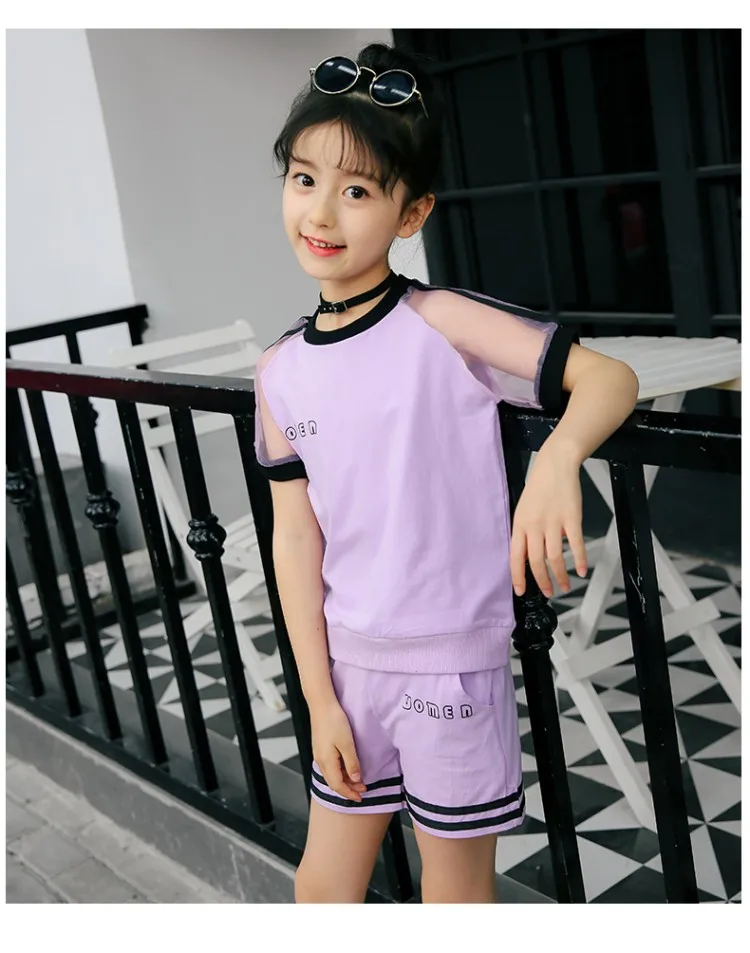 Summer Kids Clothes Sports Suit For Teenage Girls Clothing Sets Fashion Tshirt Shorts Child Tracksuit Active Girls Outfits 2 Pcs (6)