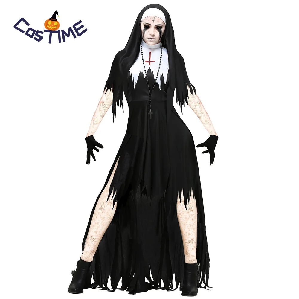 Костюмы монахини жуткая кровавая стена для взрослых костюм Mary women's Live Dead наряд