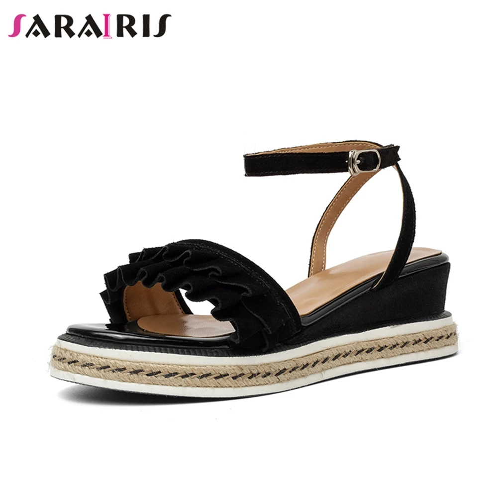 

SARAIRIS 2019 Sweet Ruffles Sandals Women Summer Kid Suede Shoes Sandals Women Platform Women Wedges Shoes Woman Size 34-40