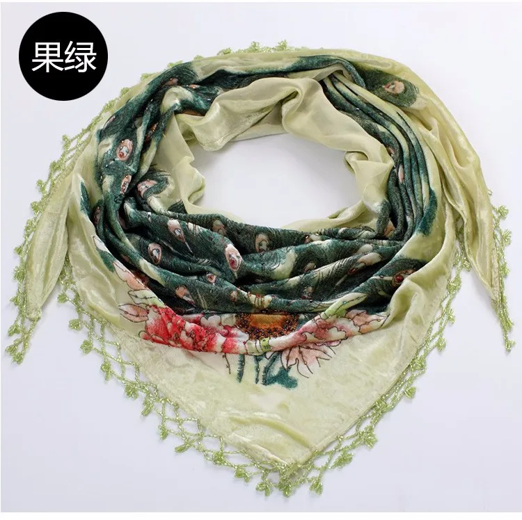 Новинка Шелковый бархатный шарф шаль Китайская национальная Женская треугольная Пашмина пончо ручной работы из бисера плащ-Павлин Mujeres Bufanda