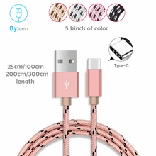 Byleen 25/100/200/300 см длинные Тип usb C линия плетеный провод для быстрой зарядки Зарядное устройство для huawei mate RS 9 10 pro lite Galaxy s8 S9