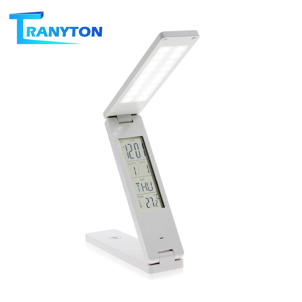 

Foldable LED Desk Lamp Touch Dimming Table Lamps with Calendar Temperature Alarm Clock LCD Screen Rechargeable USB Night Light