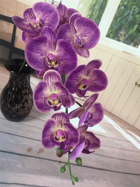 Online 9 Heads 96cm Artificial Phalaenopsis Flower Source Placeholder 9 Heads 96cm Artificial Phalaenopsis Flower Source Material Real Touch Soft High Quality Orchid Purple Color
