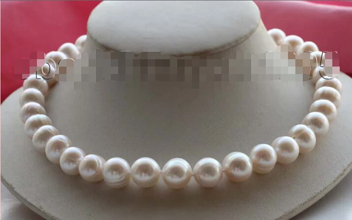 

FREE SHIPPING 17.5" Genuine Natural 12-14mm white Round pearl Necklace 925silver clasp #f1888! (A0511)