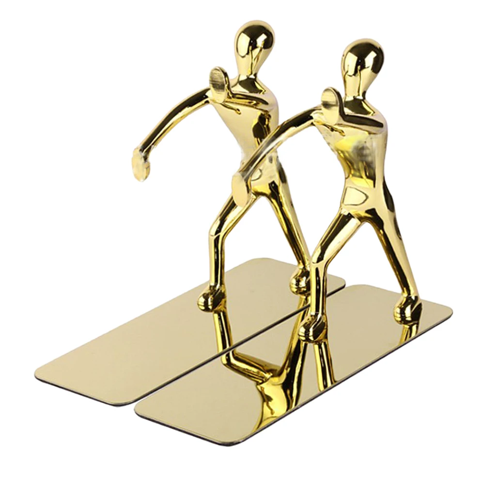 Pair Heavy Duty Metal Kungfu Man Bookend Desktop Book Stands Bookshelves for Study Room Dorm Office Decoration