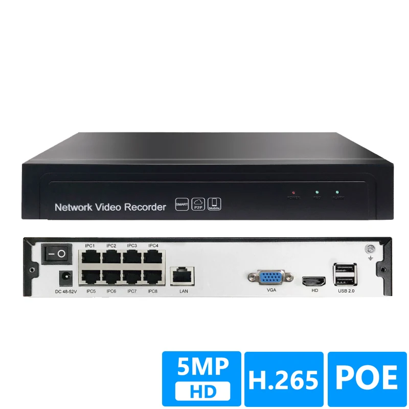 8CH 5MP POE 1 SATA NVR H.265 +/H.265/H.264 CCTV до 16ch 5.0MP сетевой видеорегистратор Onvif 2 6 IP камера P2P