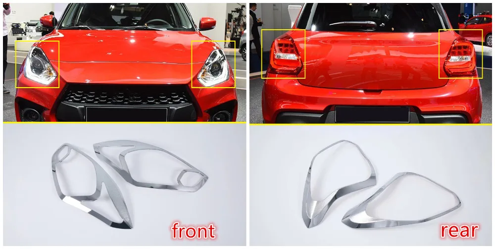 Для Suzuki Swift Hatchback 2018 2019 ABS Chrome спереди + задний свет лампы ободок крышки отделкой 4 шт. стайлинга автомобилей