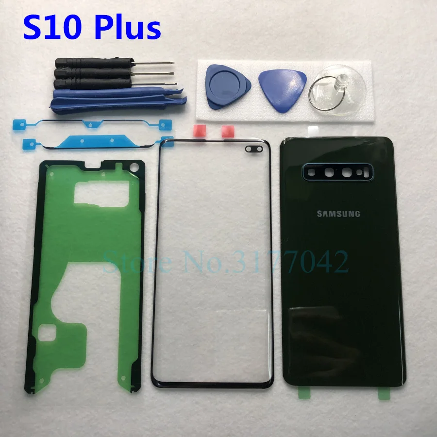 Для samsung Galaxy S10 Plus S10+ S10e G9750 G970 Передняя Сенсорная панель внешняя линза+ задняя крышка аккумулятора Задняя стеклянная крышка корпуса