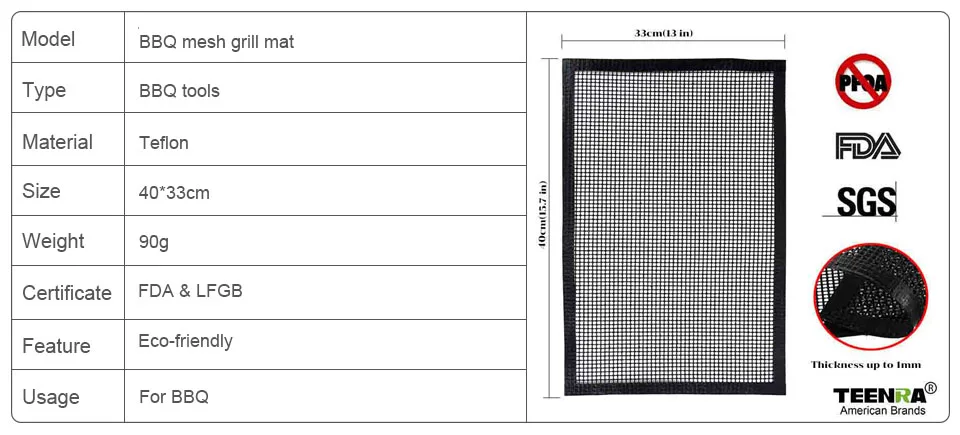 TEENRA 1 шт. черный коврик для барбекю сетка для гриля PTFE коврик для выпечки антипригарный коврик для выпечки коврик для барбекю жаропрочные Инструменты для барбекю
