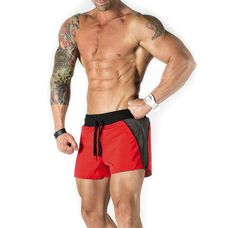 Мужская для спортзала, хлопковые шорты, бег трусцой, спортивные брюки для фитнеса, мужские профессиональные тренировочные шорты - Color: red blank
