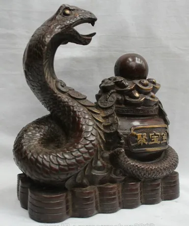 

Shipping 9' Lovely Chinese Bronze treasure bowl Zodiac Snake yuanbao wealth Statue Figure discount 30%