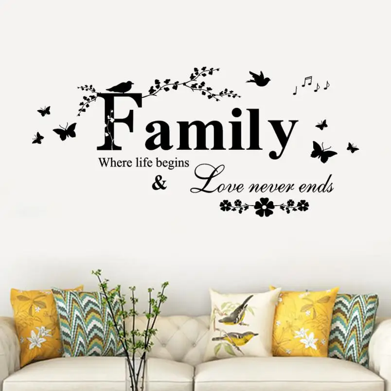 Виниловая наклейка на стену с надписью Family Love Never Ends художественная Наклейка