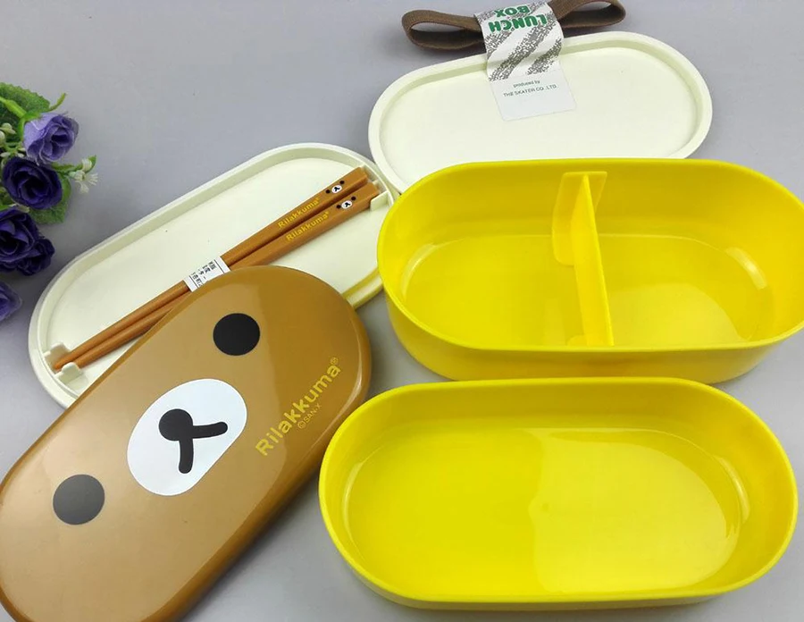 Мультфильм Rilakkuma 2 слоя Ланч-бокс Bento коробки контейнер для хранения продуктов японский стиль пластмассовая коробка для завтрака школы дети Ланч-бокс
