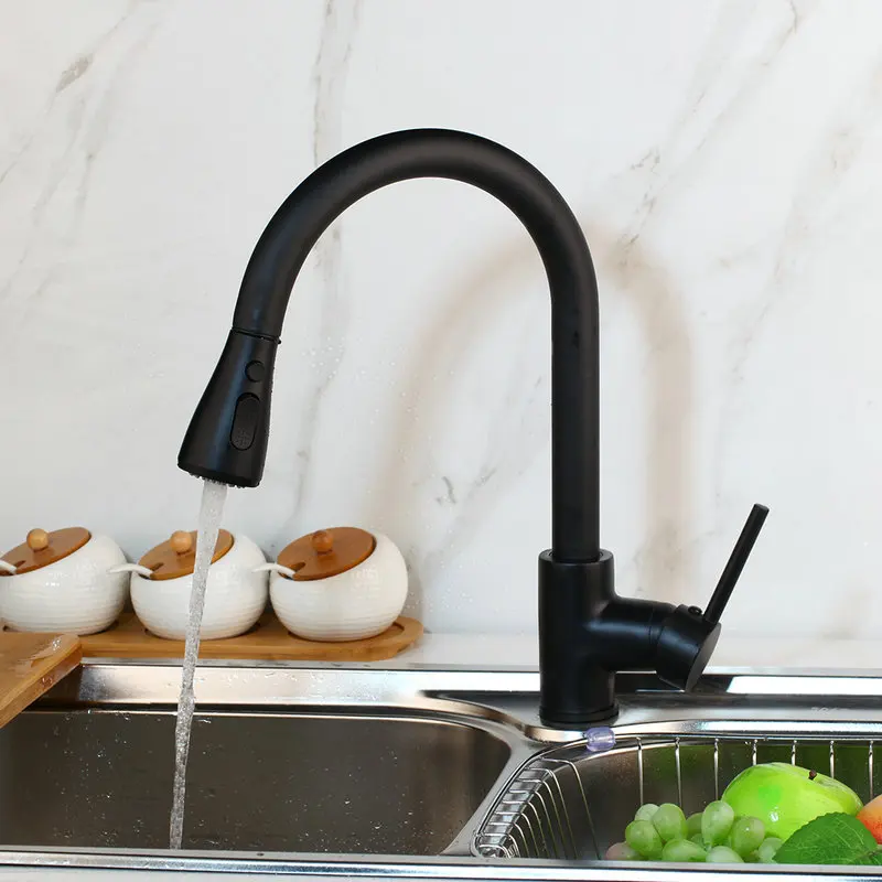KEMAIDI Blackend Кухонные смесители Серебряная одинарная ручка выдвижной кухонный кран с одним отверстием поворотный 360 градусов смеситель для