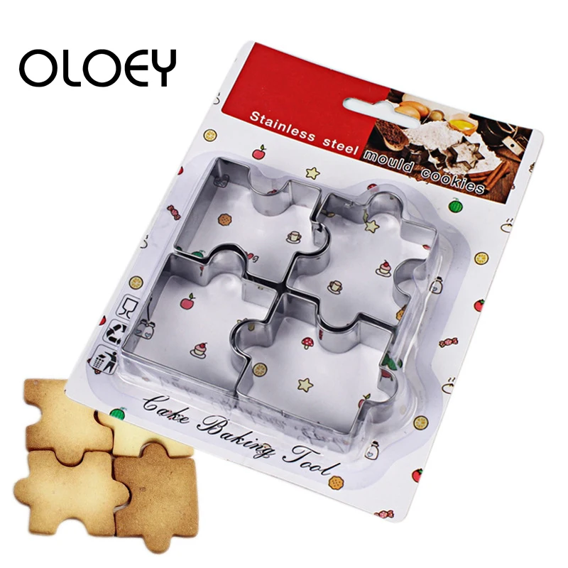 

OLOEY DIY Baking Tools 4Pcs/set Cake Mould Cute Stainless Steel Biscuit Cutter Cookie Tool Kitchen Dessert Bakeware Accessories