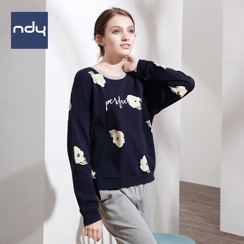 Ndy cute korean pajamas Autumn pajamas for women Long sleeve Pure