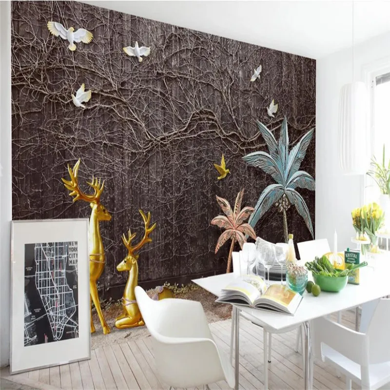 Custom wallpaper modern 3D three-dimensional golden elk landscape background wall painting Custom wallpaper modern 3D three-dimensional golden elk landscape background wall painting