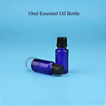 

50pcs/Lot Glass 10ml Essential Oil Bottle Small Cosmetic Container 1/3OZ Blue Sample test Pot with Black Plastic Cap Packaging