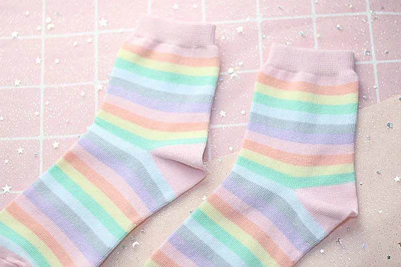 [WPLOIKJD]Youth Beautiful Beautiful Kawaii Girl Rainbow Socks Comfortable Japanese Harajuku Elegant Calcetines Mujer Socks