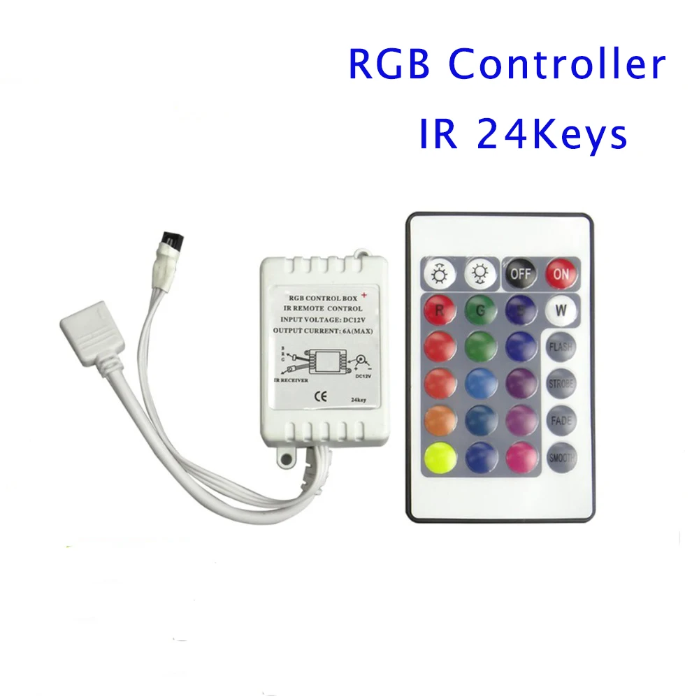 

Wireless 24 keys RGB IR Remote Controller LED strip controller Input DC12V 6A Controller For 3528 5050 RGB LED Strip