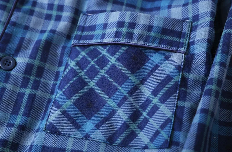 Осенняя мужская повседневная клетчатая Пижама, наборы мужская рубашка с длинными рукавами и отложным воротником и штаны, мягкий хлопковый пижамный комплект