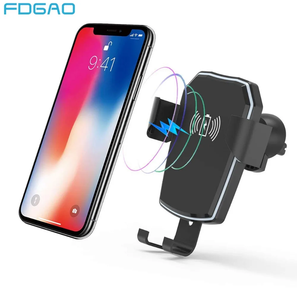 FDGAO Qi Car Wireless Charger For iPhone 8 X XS Max XR Samsung S9 S8 Note 8 9 10W Fast Charging Gravity Car Mount Phone Holder