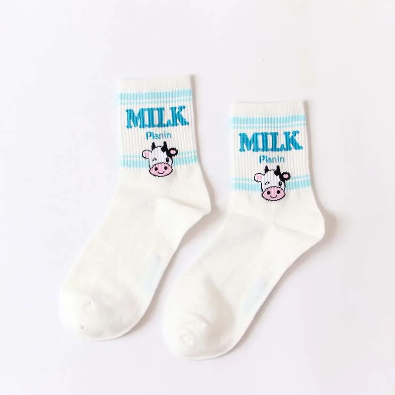[EIOISAPRA] Kawaii жаккардовые фрукты Клубника молоко мизинец/белый для женщин носки для девочек японский Harajuku забавные носки Calcetines Mujer