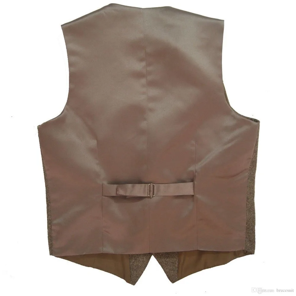 2018 Tweed Vintage Rustic Wedding Vest Brown Vest Men Summer Winter Slim fit Groom's Wear Mens Dress Vests Plus Size