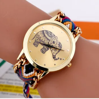 

2018 New Brand Handmade Braided Elephant dial Clock Women Friendship Bracelet Watch Ladies Dress Quarzt Watches relogio feminino