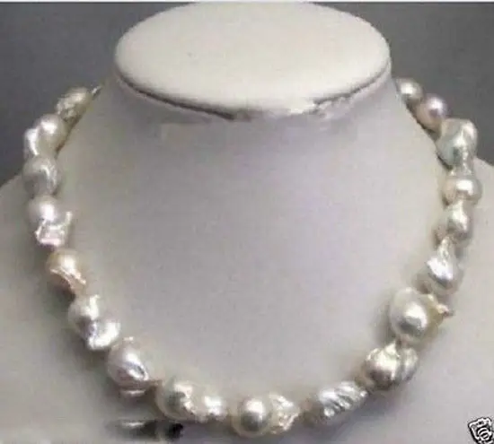 

Large 12-20mm Natural White Baroque Pearl Necklace 18" 5.27