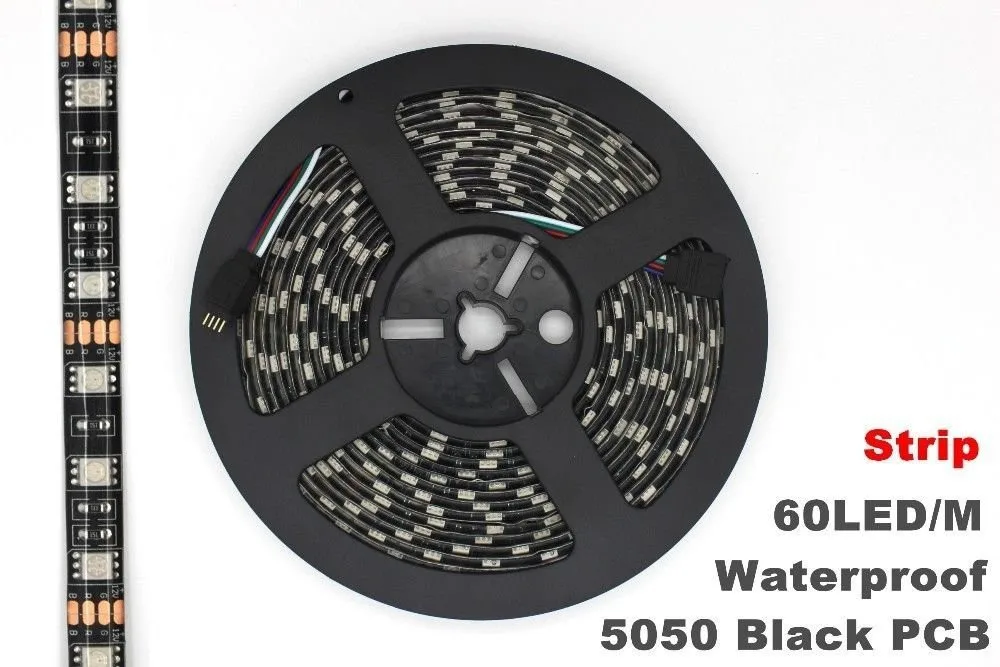 5050 Светодиодные ленты DC12V 60 светодиодный/M черная панель для печатной платы 5 м/рулон 300 светодиоды водонепроницаемые светодиоды Гибкий Свет Гибкие светодиодные ленты